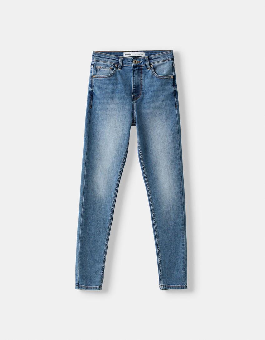 Skinny jeans met superhoge taille-Gewassen blauw