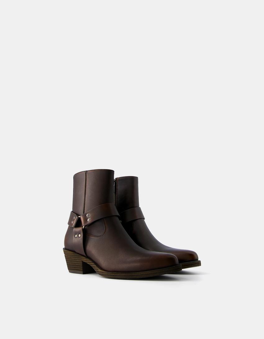 Bottines cowboy effet usé homme-Marron-1
