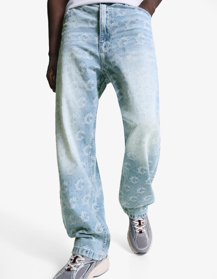 Baggy jacquard jeans-Light blue-2