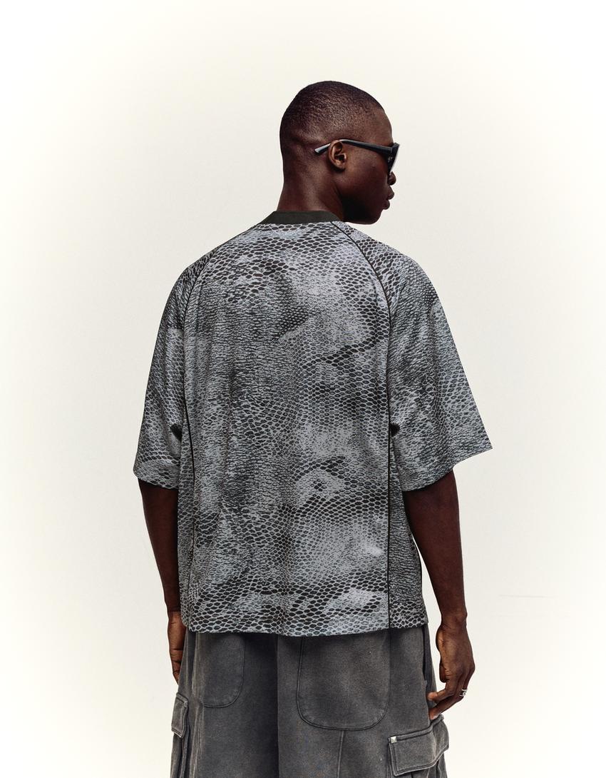 Short sleeve technical print T-shirt-Multicolored