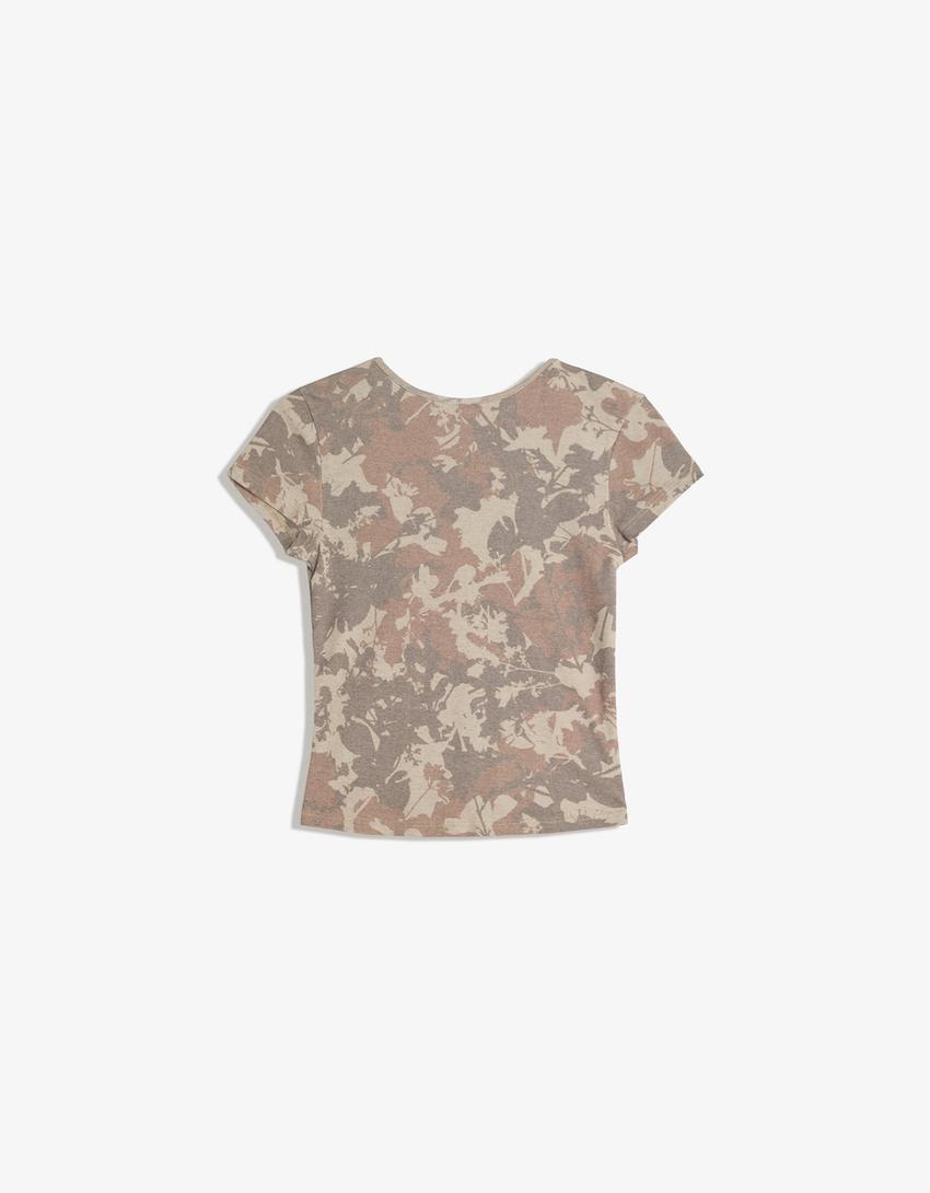 Tricou cu mânecă scurtă și imprimeu-Maro-3