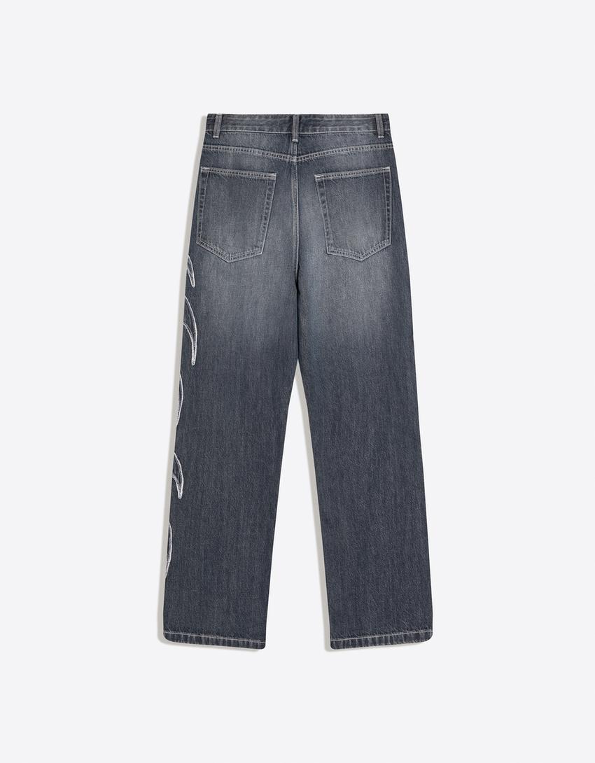 Jeans baggy fit con toppa-Blu