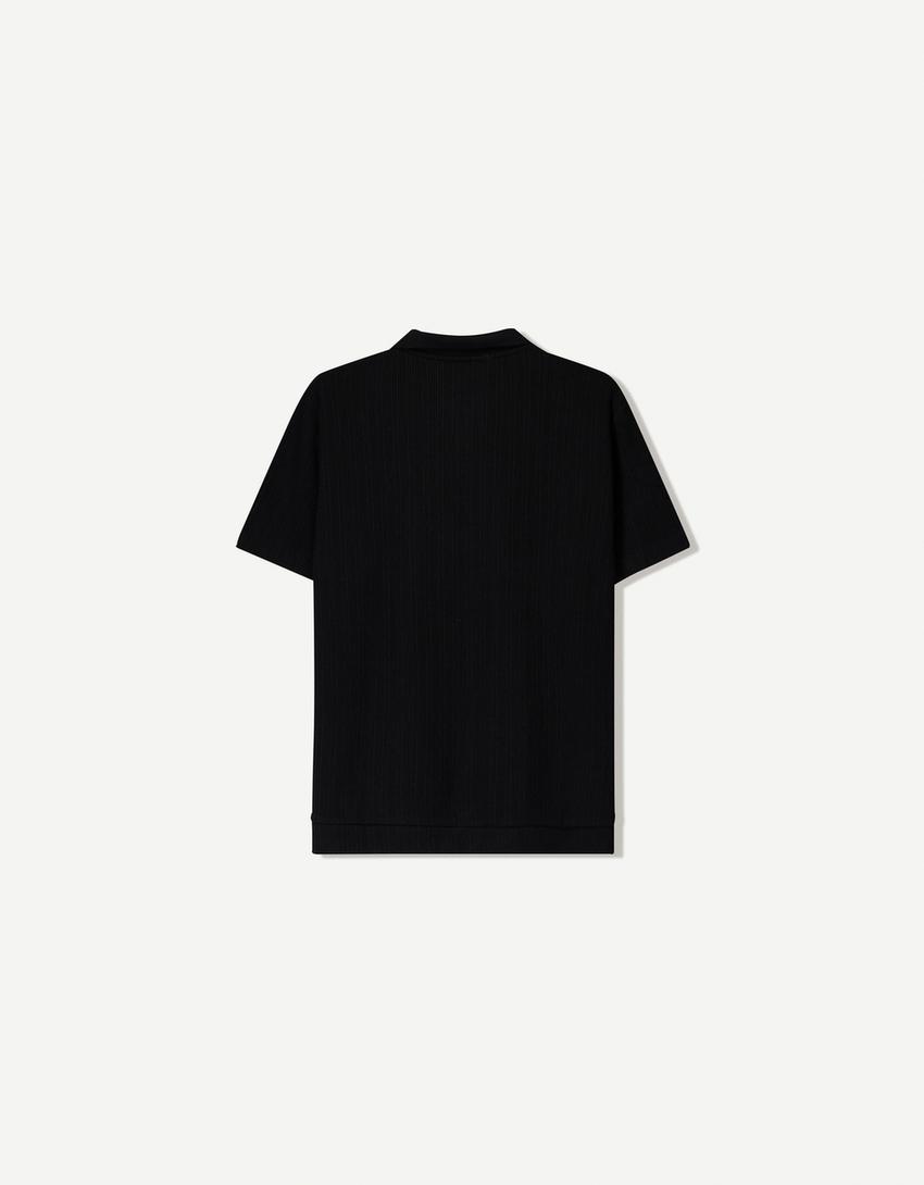 Textured polo shirt-Black