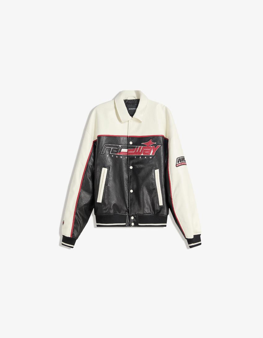 Jack met leereffect en print-Zwart-5
