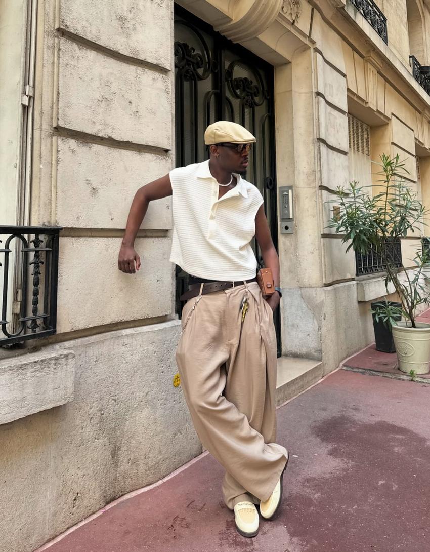 Super baggy pants with pleats-Sand-3