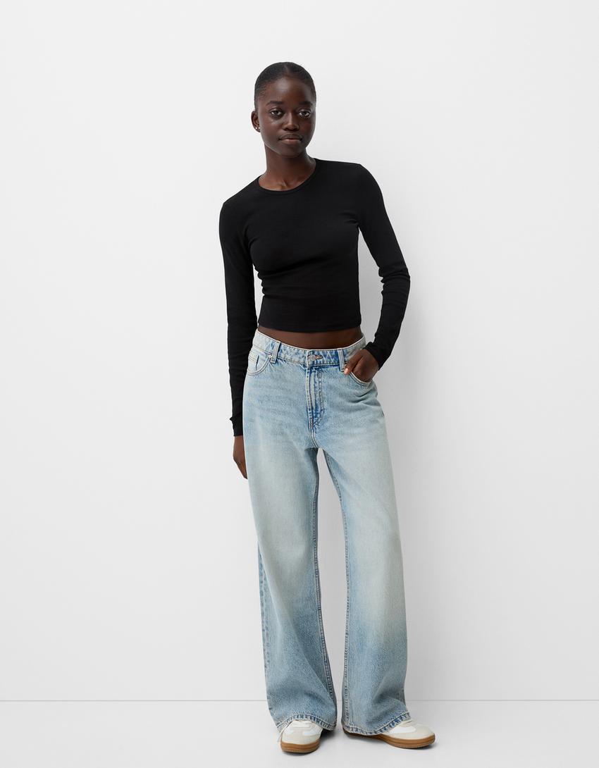 Manica Lunga Top Maniche Lunghe Bershka Magliette Maniche Lunghe