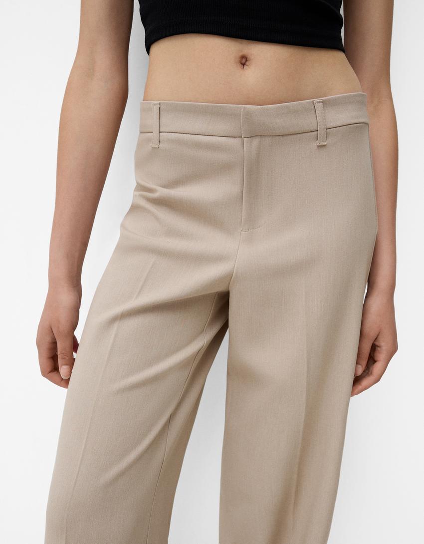 Geniş paça özel dikim pantolon-Bej-5