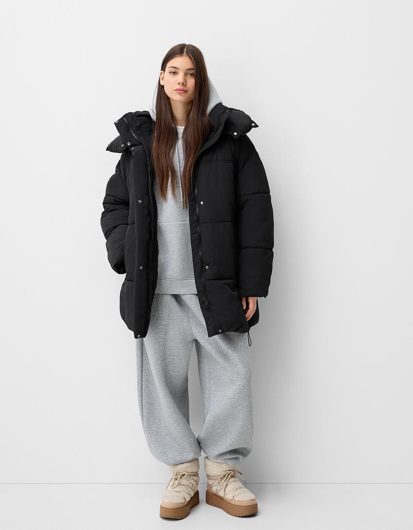 Abrigo 3/4 capucha-Negro-3