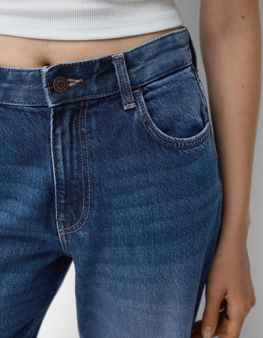 جينز نمط التسعينيات بساق عريضة-أزرق