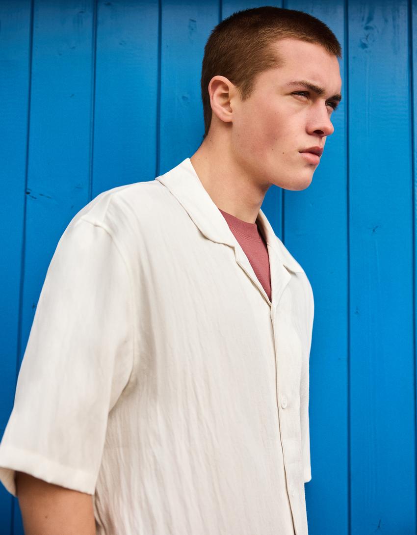 Short sleeve rustic shirt-White