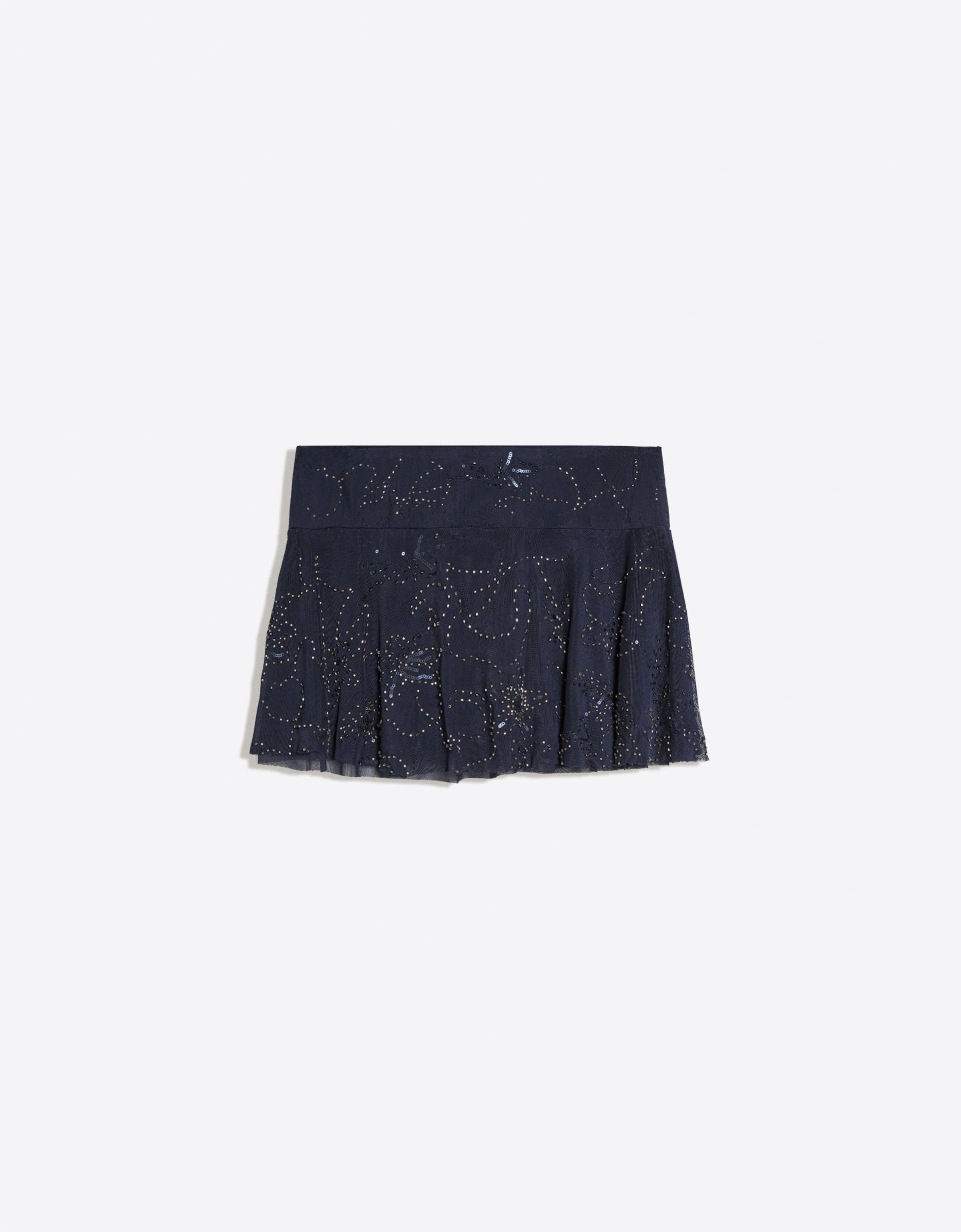 Embroidered ruffle mini skirt