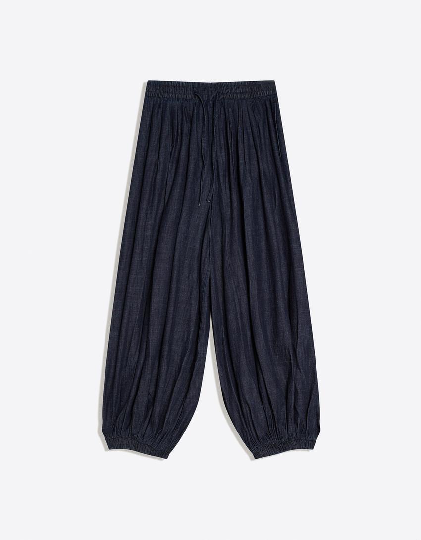 Düşük bel balon jean-Denizci mavisi