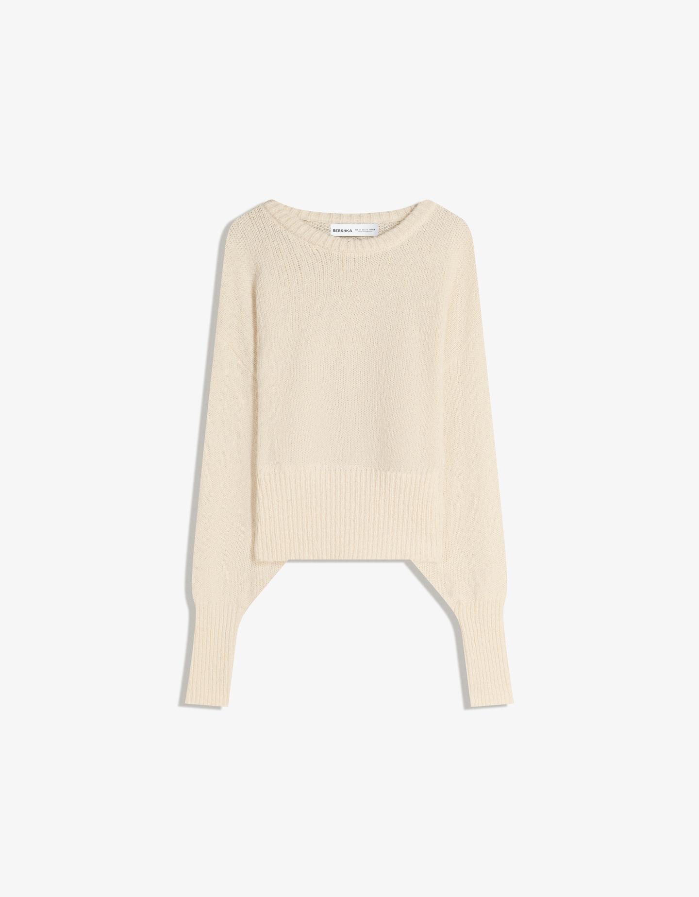 Bershka sweter z szerokimi rękawami kremowy