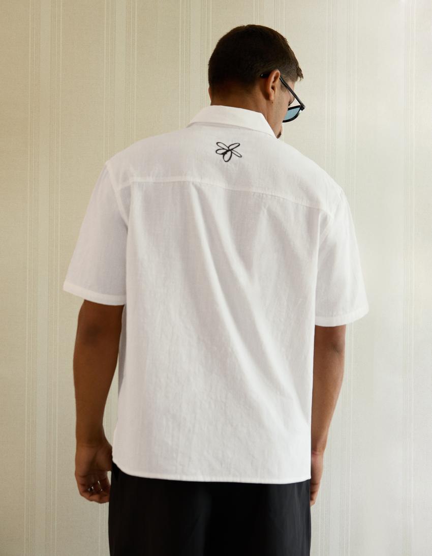 Printed short sleeve boxy fit shirt-White