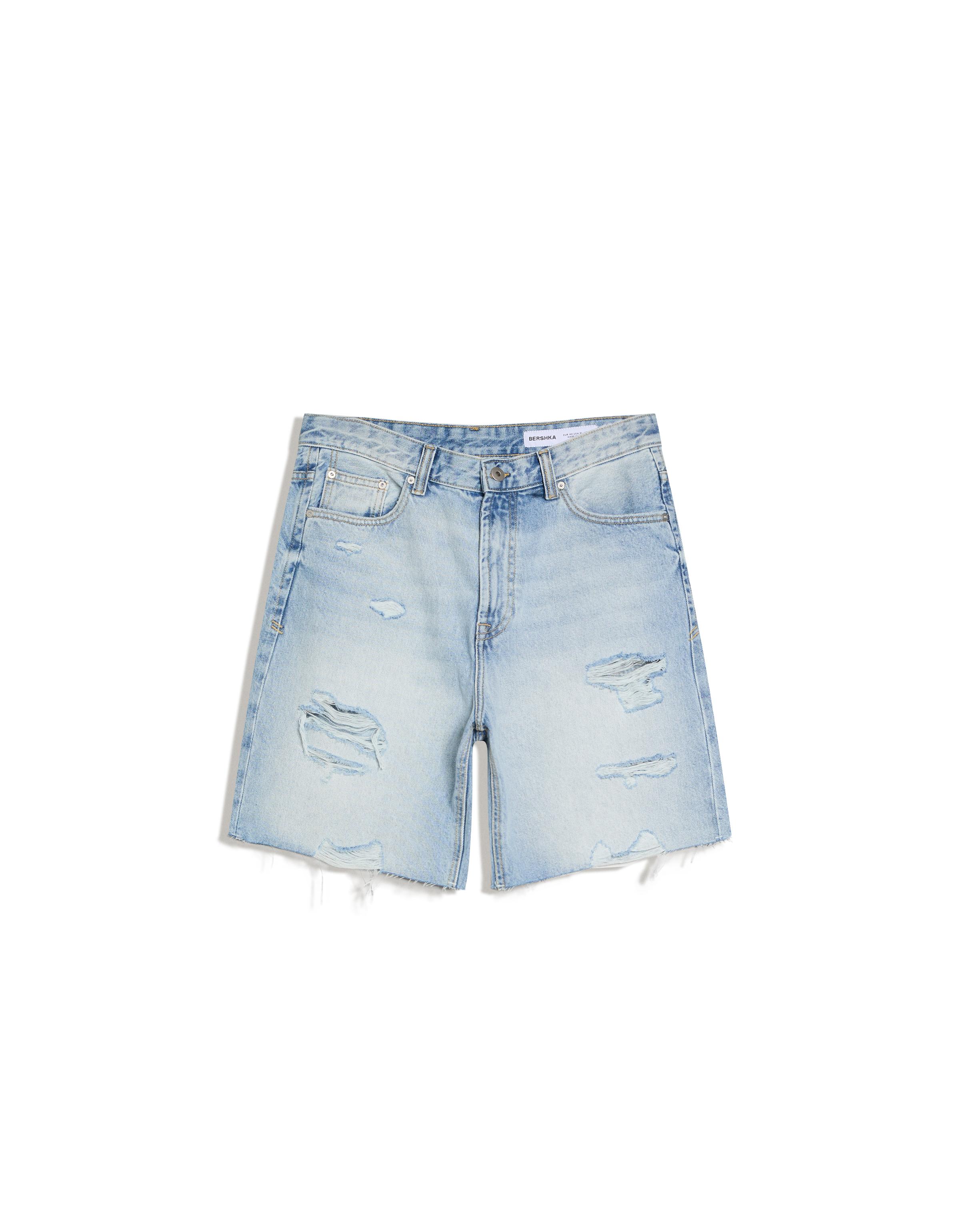 Ripped denim Bermuda shorts — Light blue