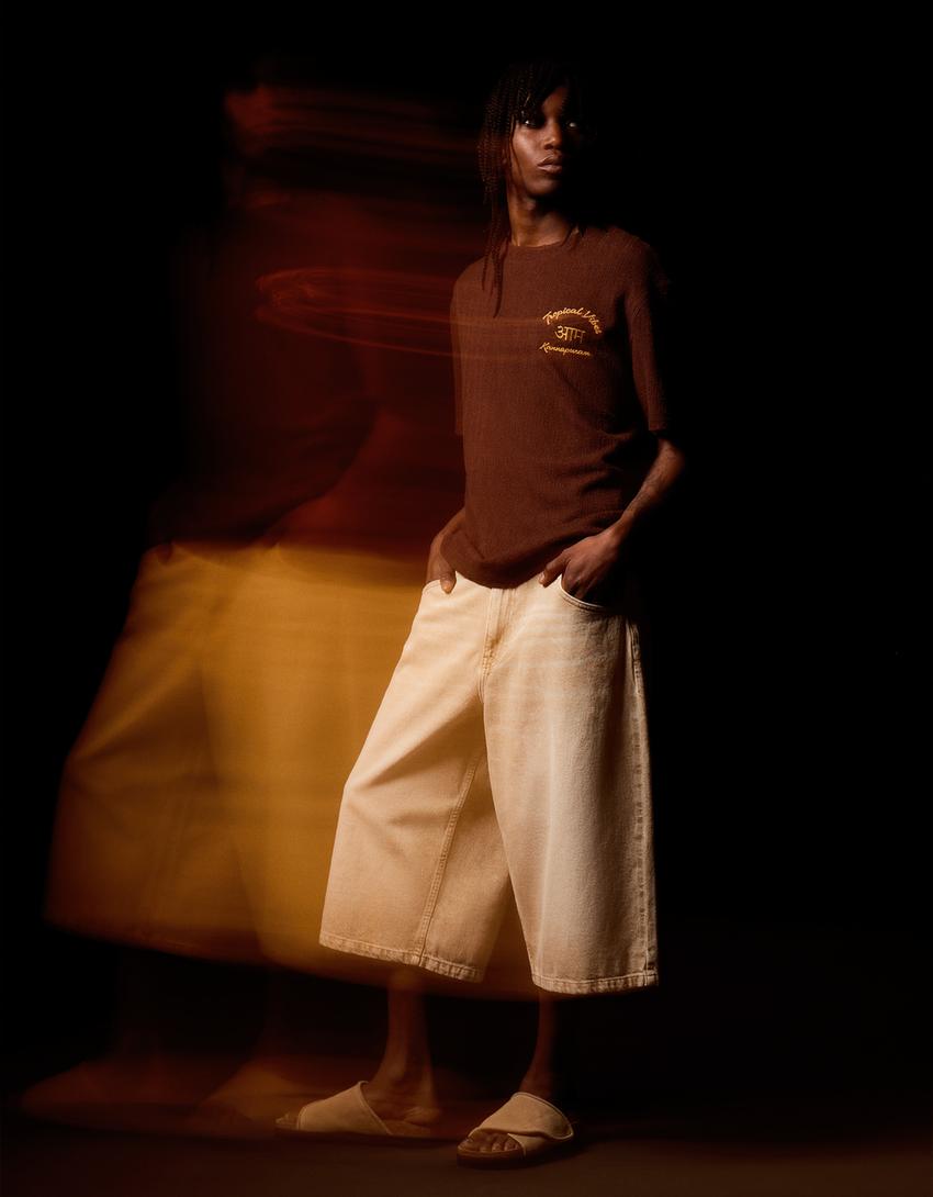 T-shirt manches courtes texturé imprimé-Marron-3