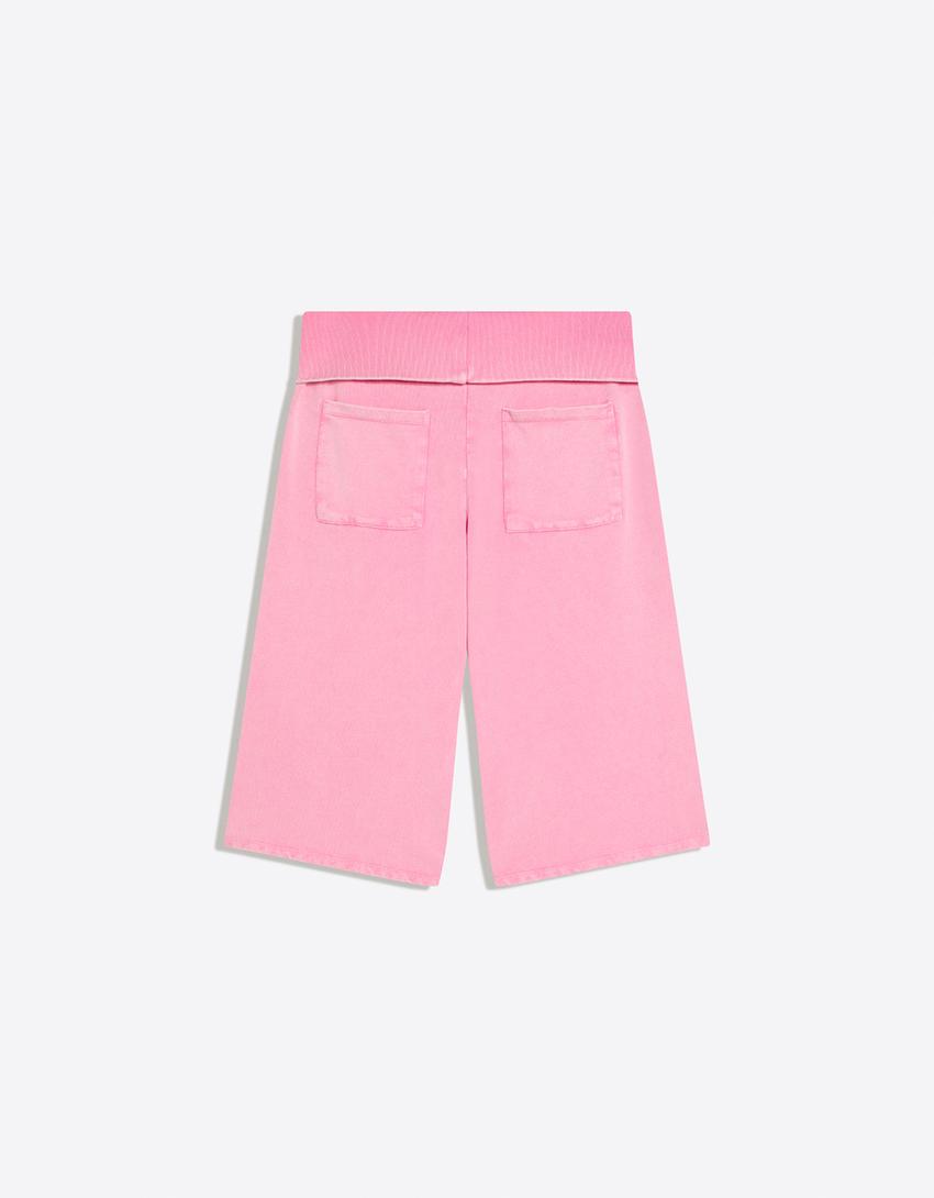 Faded-effect plush Bermuda shorts-Candy Pink