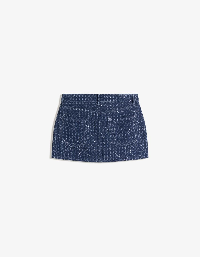 Falda denim lentejuelas-Azul