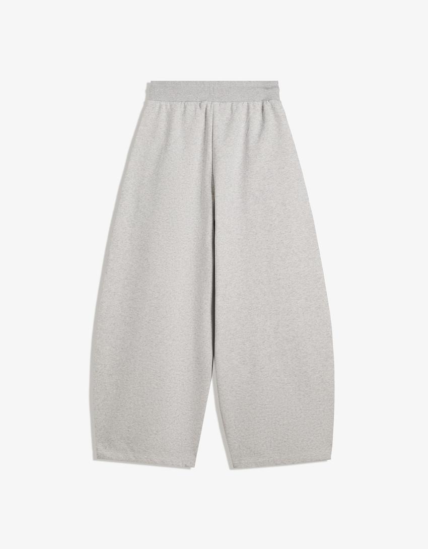 Sweatstof barrel broek met stoppers-Grijs