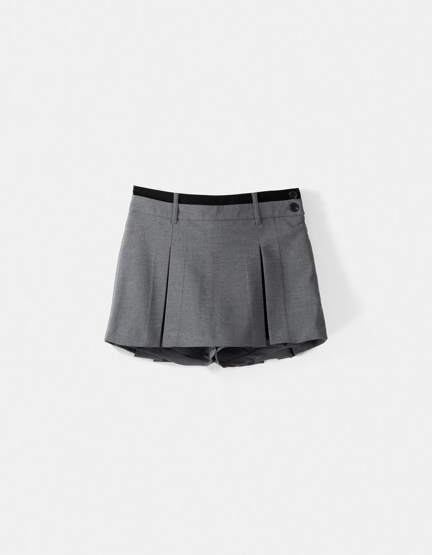 Jupe-culotte tailoring plissée-Gris-4