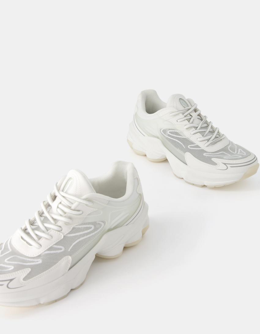 حذاء رياضي متباين بنسيج شبكي شفاف-أبيض-4