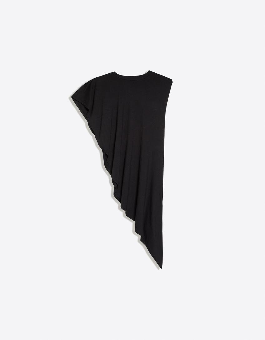 Ασύμμετρη μακριά μπλούζα-Μαύρο