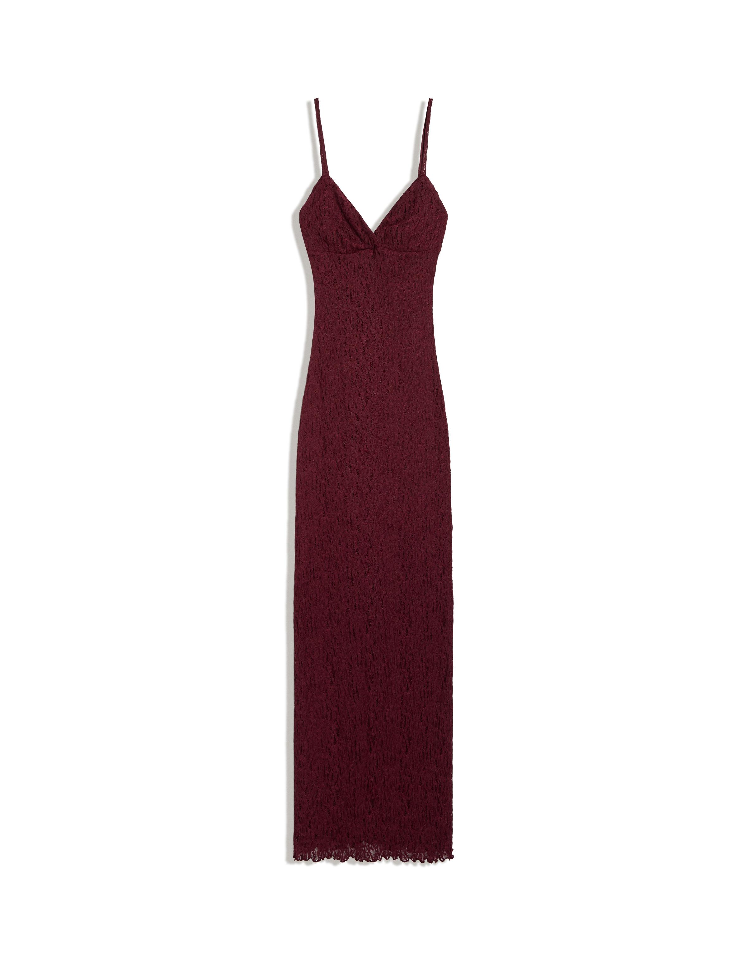Lace strap midi dress — Burgundy
