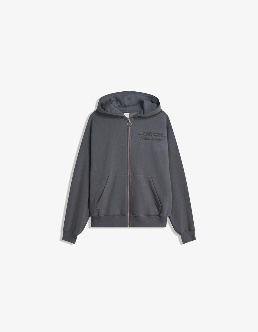 Hoodie met rits en studs-Donkergrijs-3