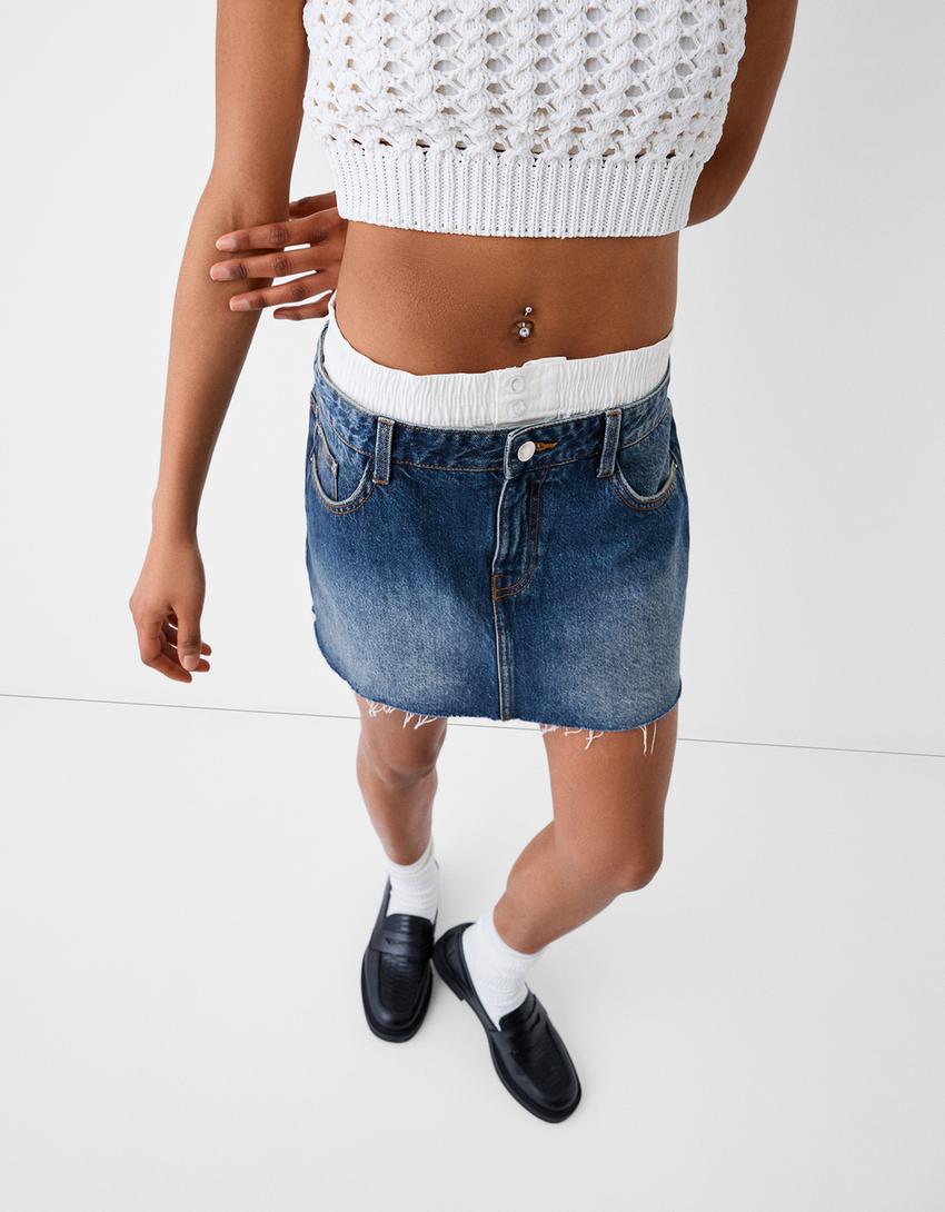 Minijupe denim underwear-Bleu-3