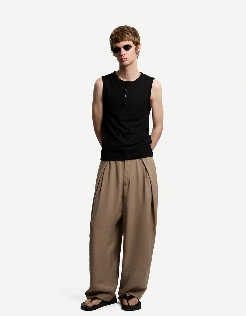 Super baggy trousers with pleats-Sand-0