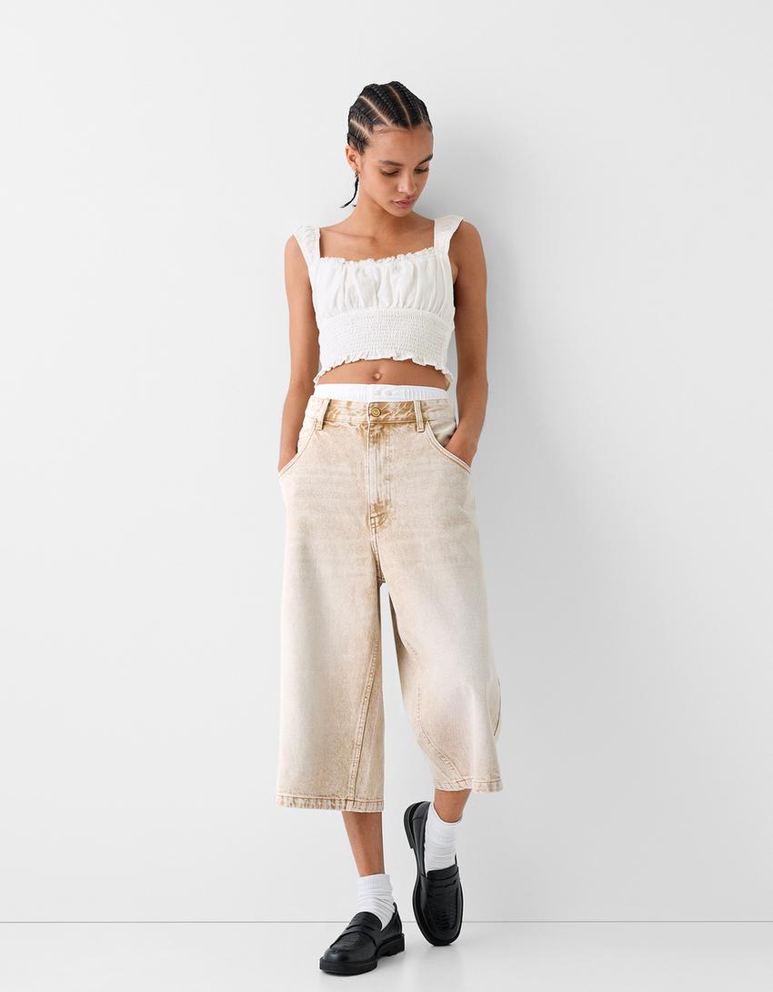 Rustic fabric gathered top-Off white-3