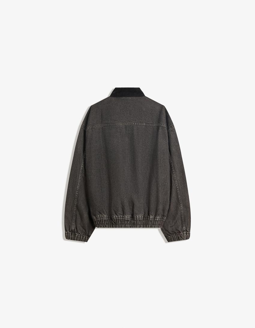 Denim jacket with pockets-Black