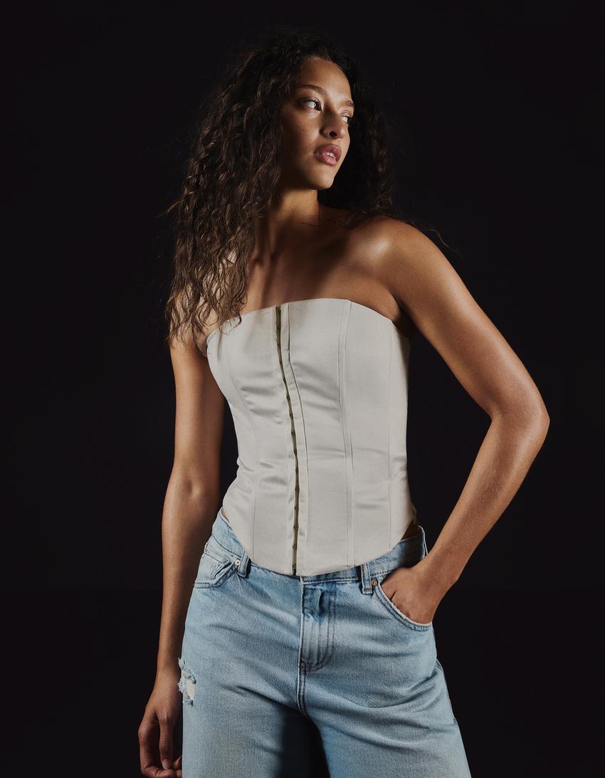 Sateen bustier top-Cream