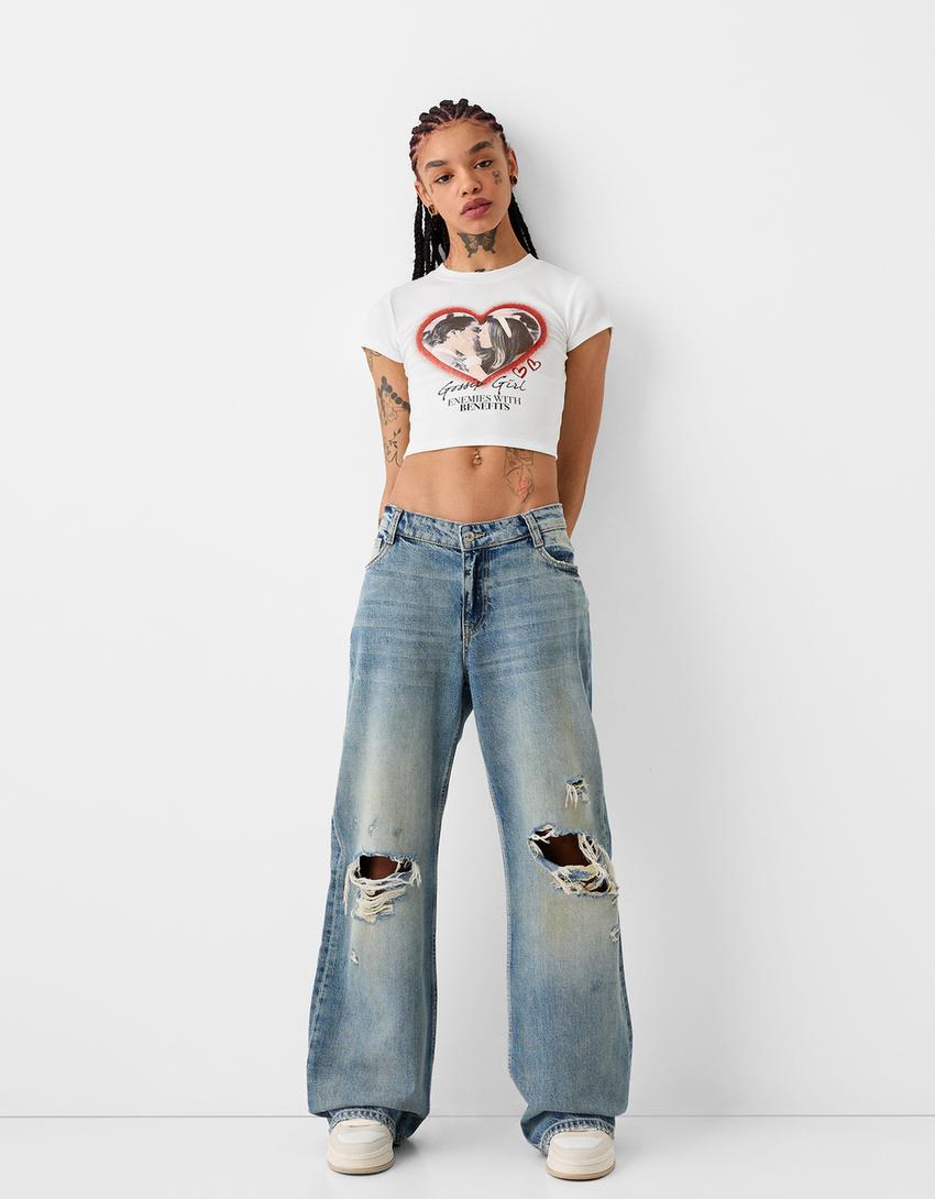 T-shirt Gossip Girl manga curta-Branco-3