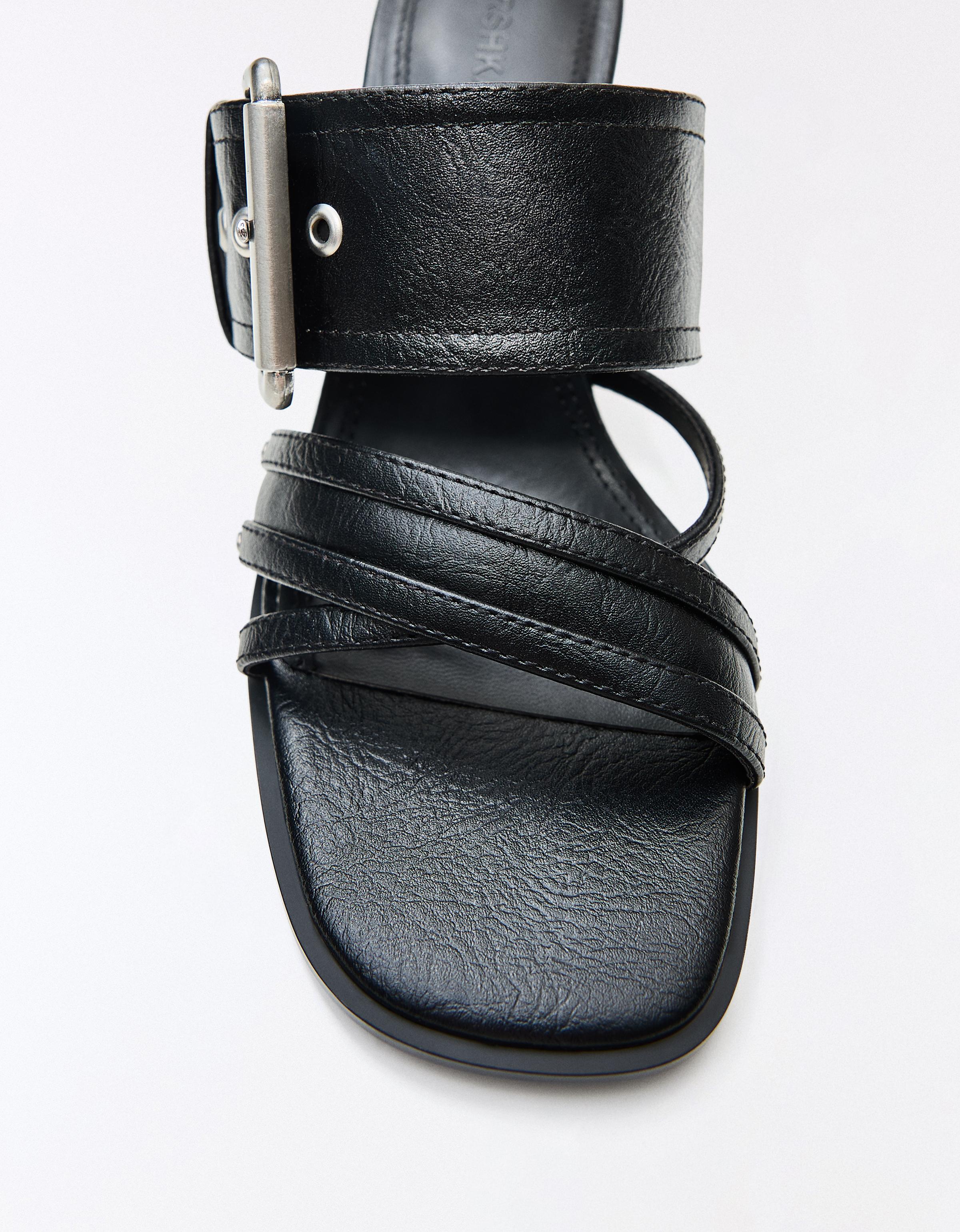 Buckled mule sandals — BLACK