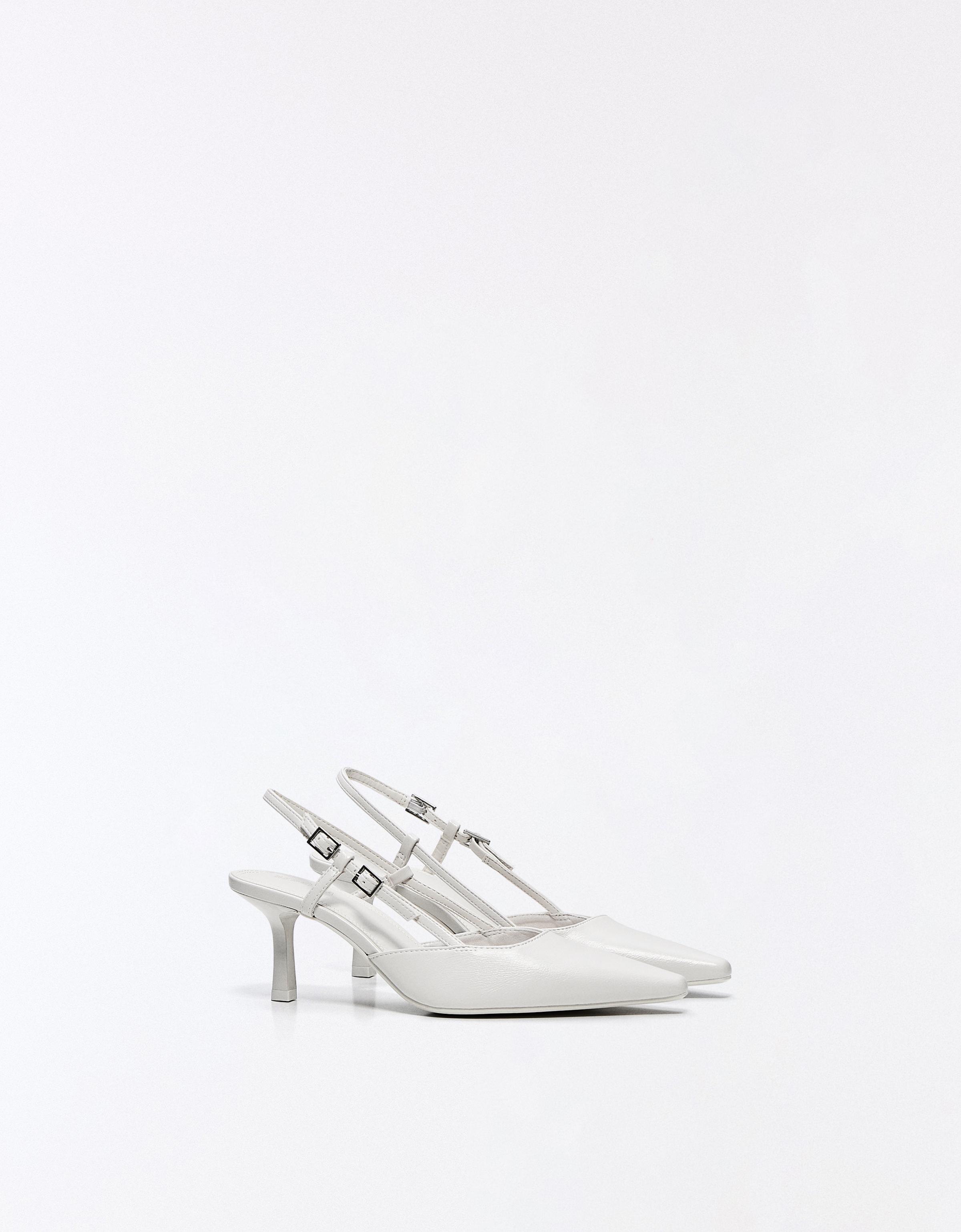Bershka Zapato Tacon Hebilla Mujer Blanco