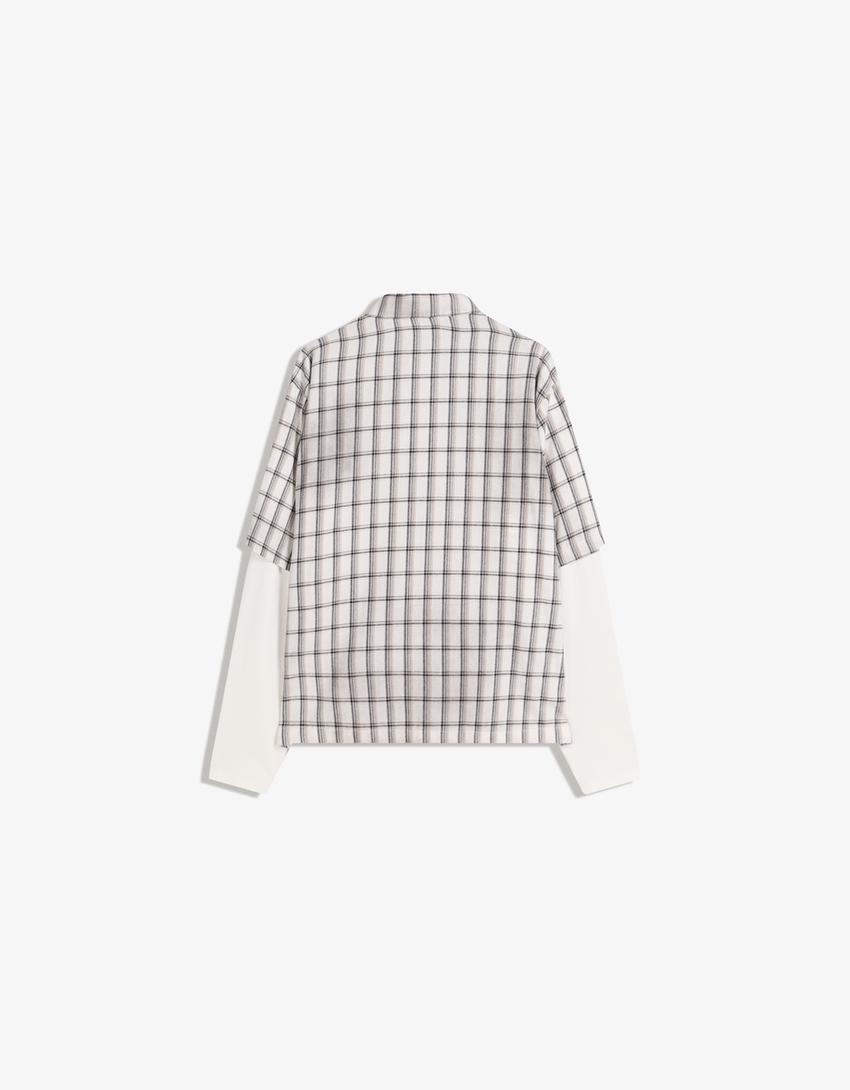 Camisa doble manga boxy cuadros-Gris