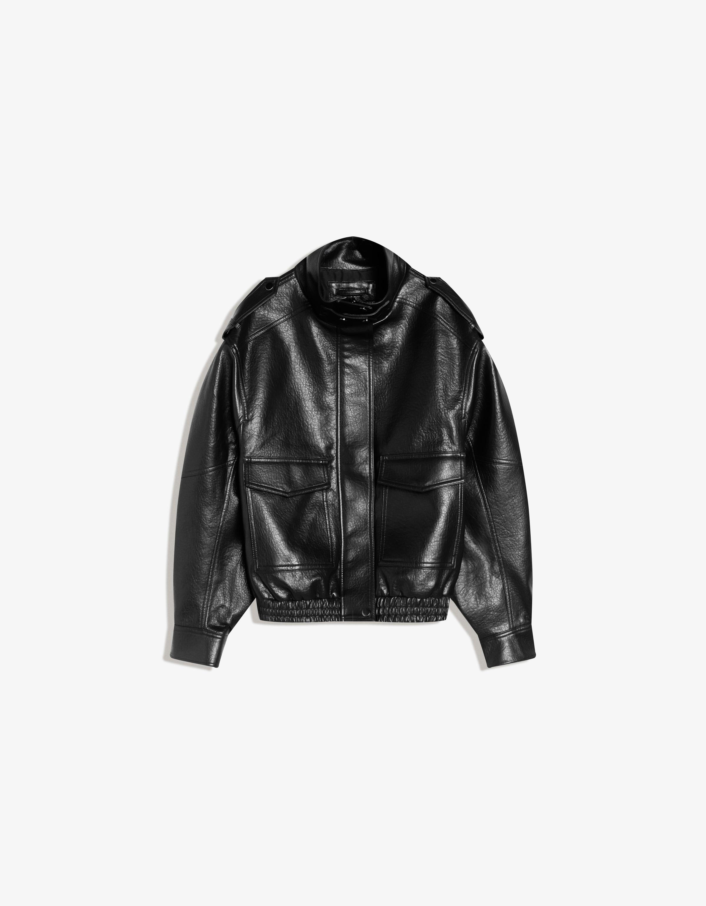 Leather effect funnel neck jacket — Black