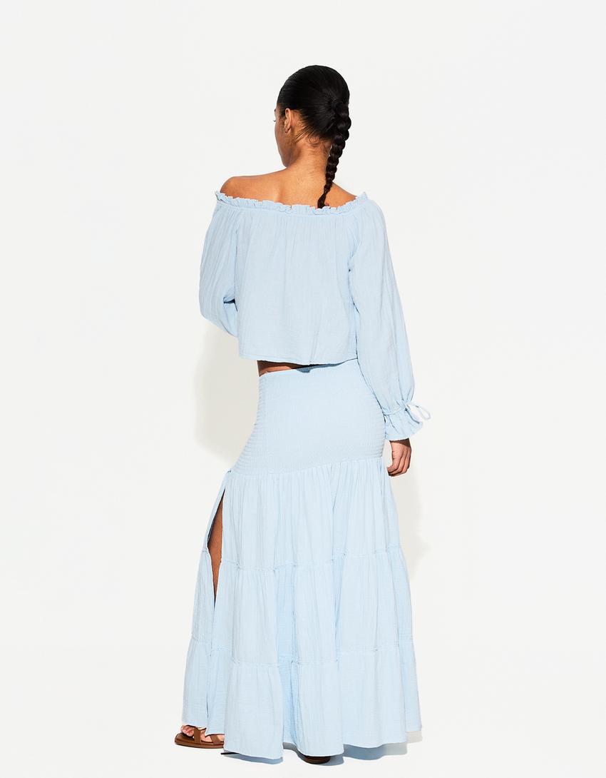 Jupe midi-Bleu clair-2