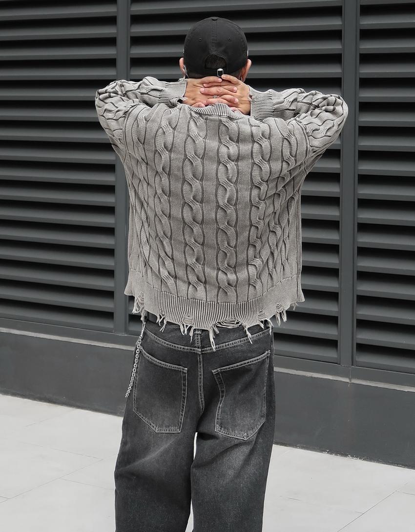 Cableknit sweater-Grey