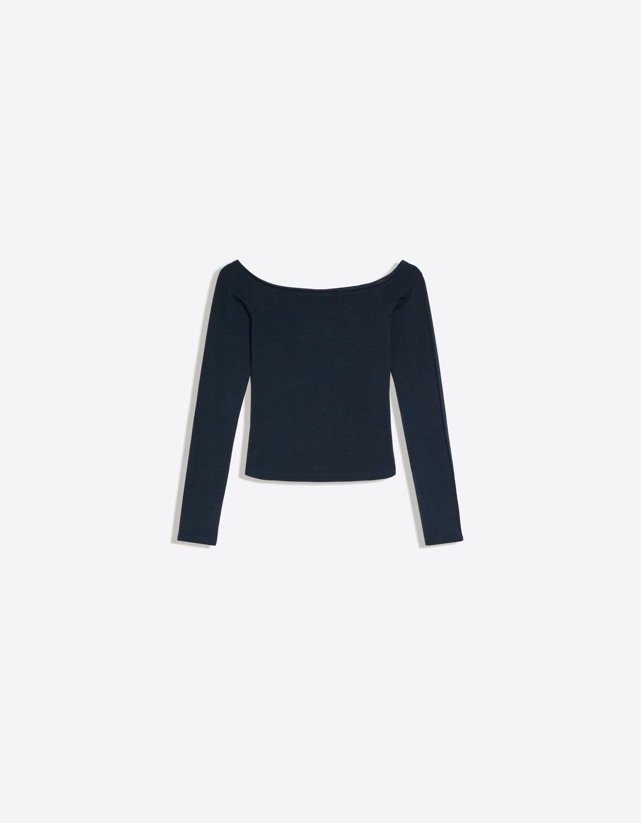 Bardot neck long-sleeve T-shirt — Navy