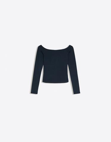 Bardot neck long-sleeve T-shirt — Navy 5