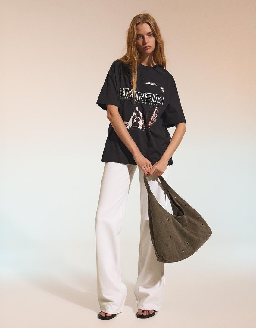 Oversize T-Shirt mit Eminem-Eminem-Print-Grau