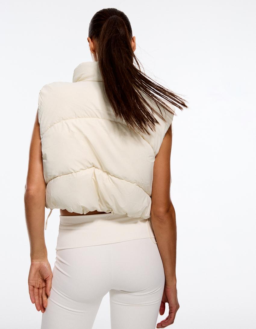 Colete cropped acolchoado-Branco