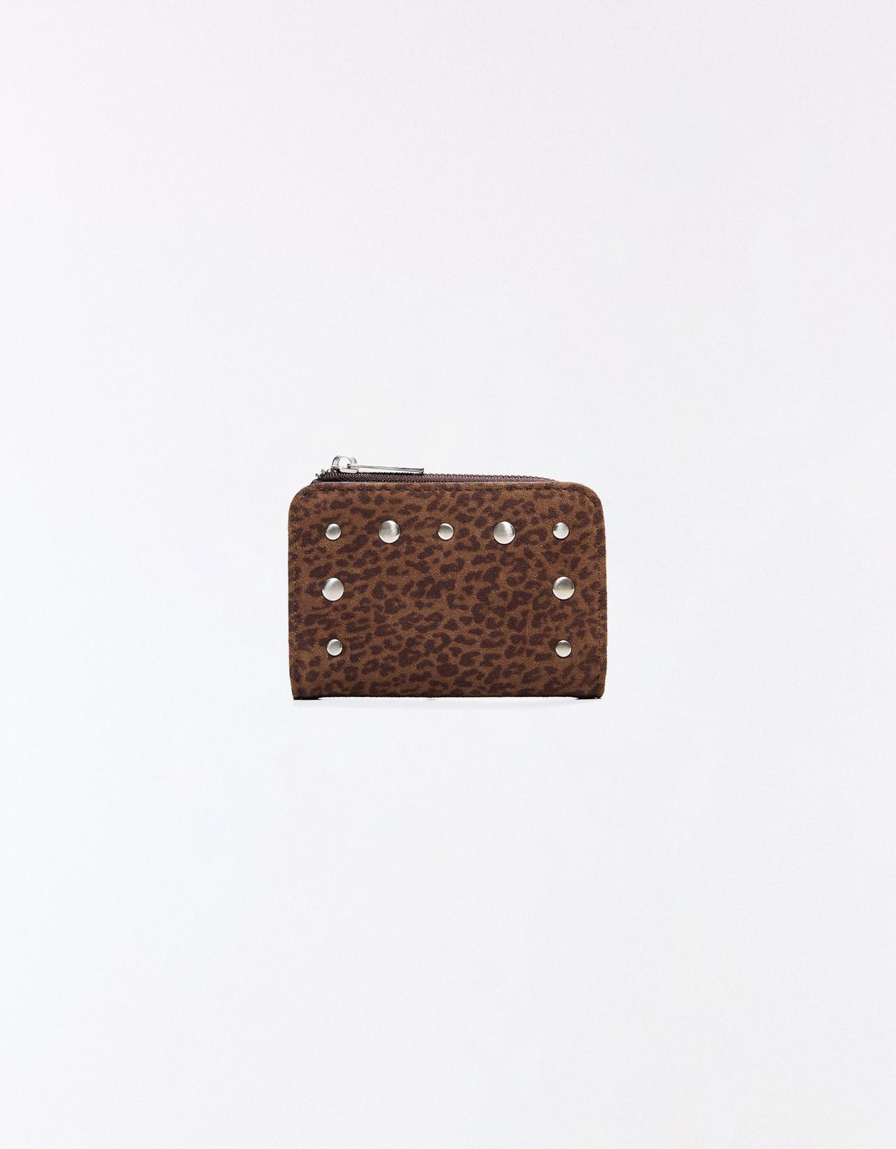 Studded animal print coin purse — Brown