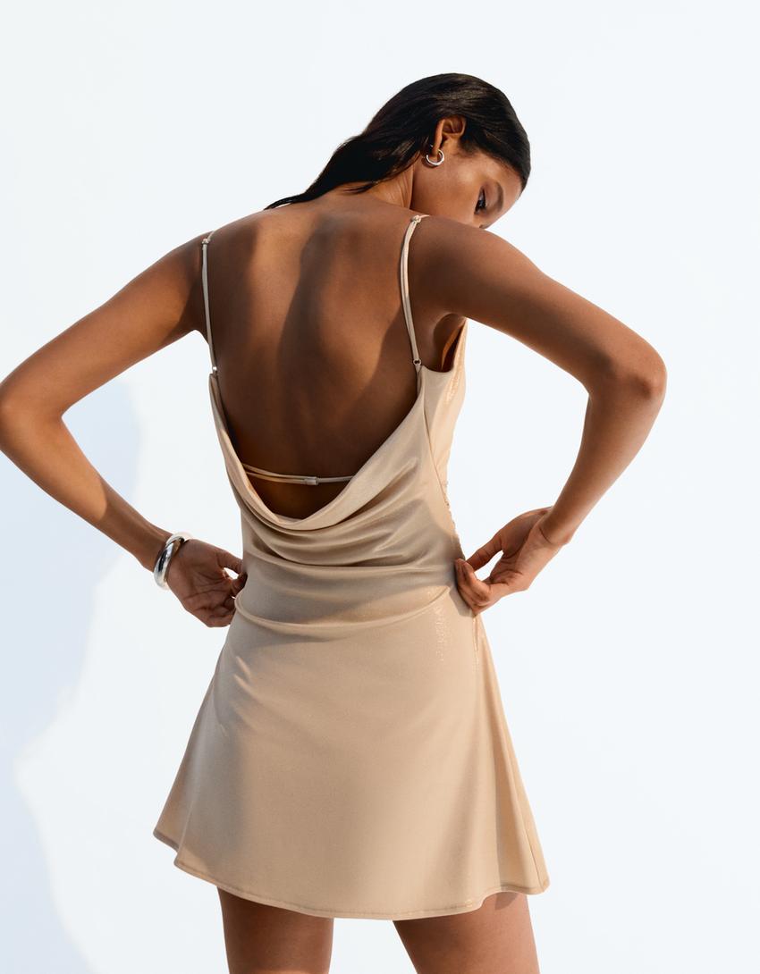 Rochie mini bretele sclipici-Aur