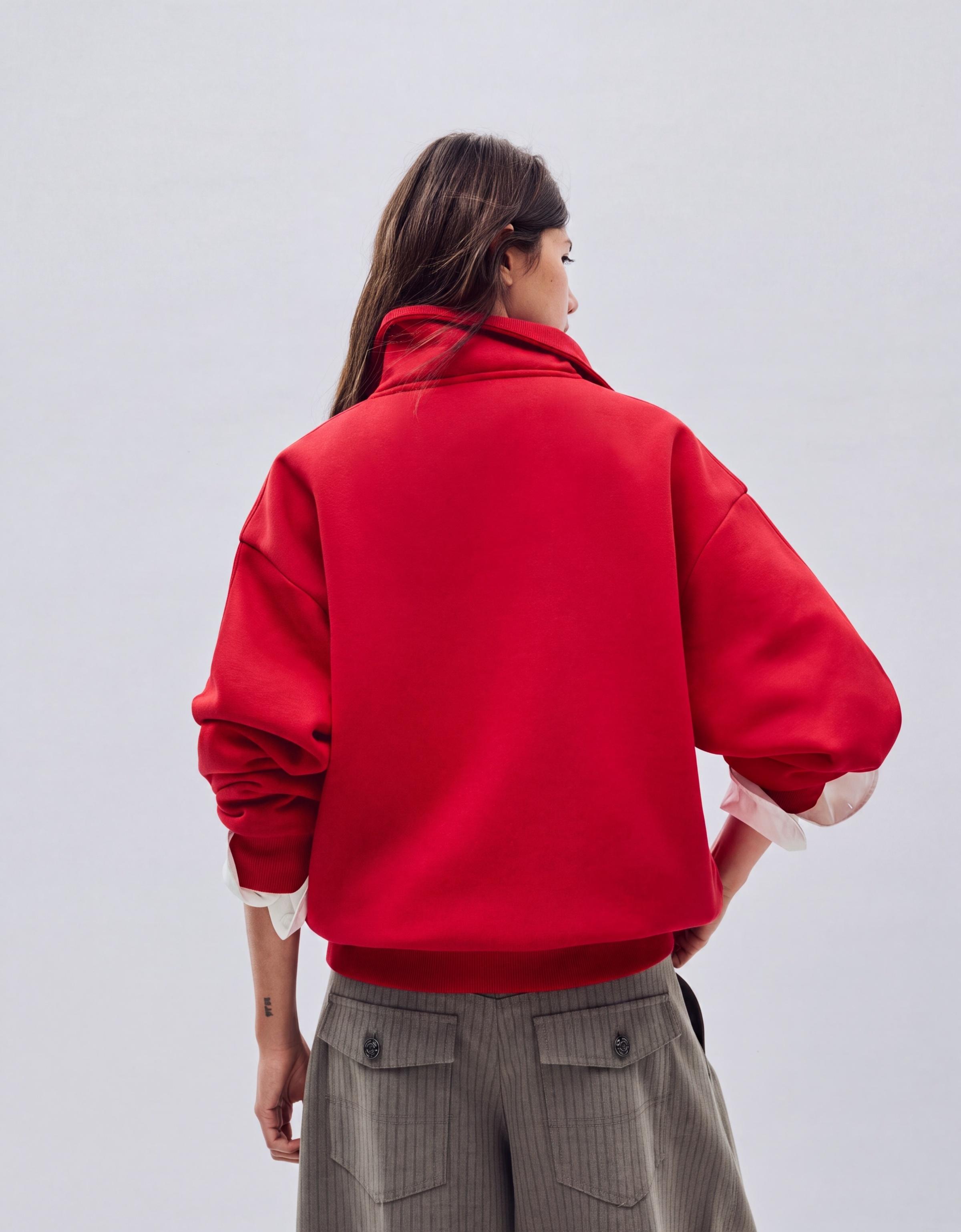High neck zip-up sweatshirt — Red
