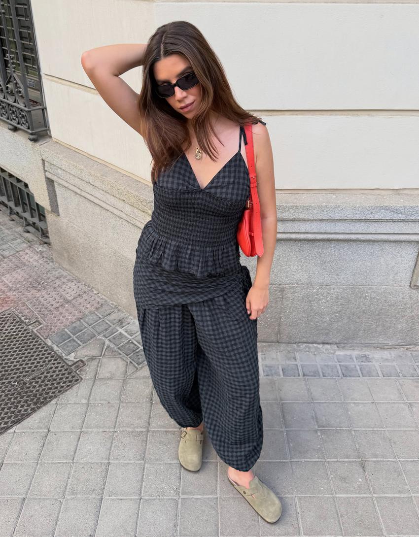 Drop crotch pants with scarf-Navy