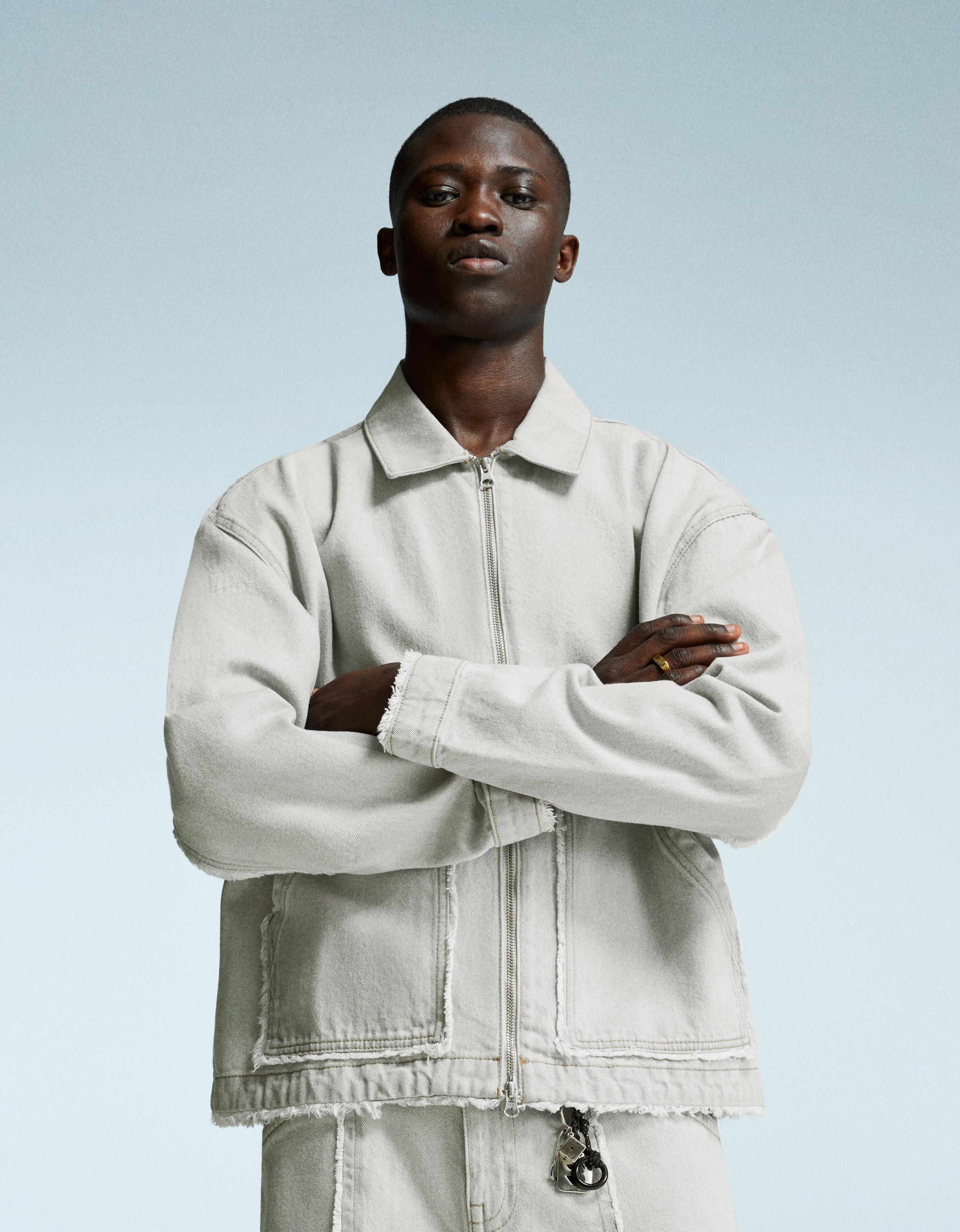 Bershka Jeansjacke Mit Fransen Herren M Grau