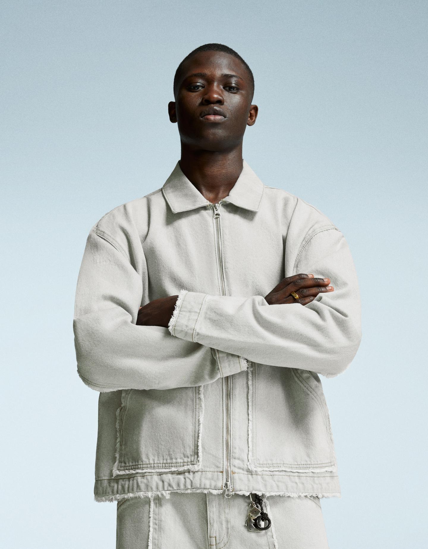 Bershka kurtka jeansowa z frędzlami szary